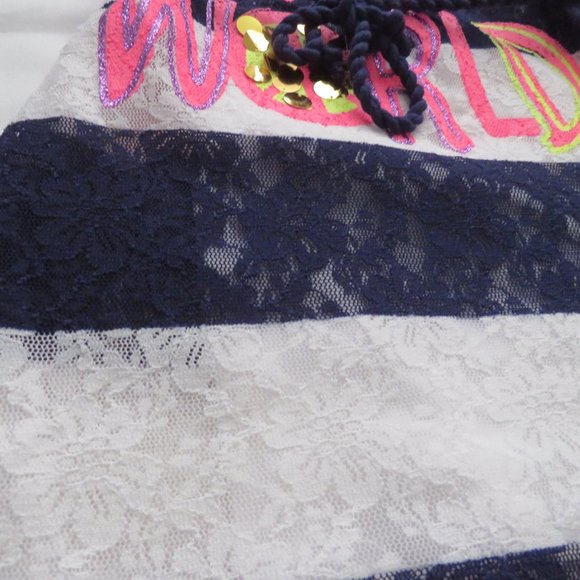 Girls Justice Blue White Stripe Lace Dress - Picture 2 of 4